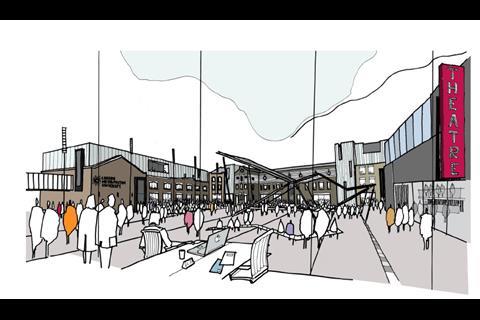 Design Engine masterplan for London Met in Holloway - courtyard with theatre